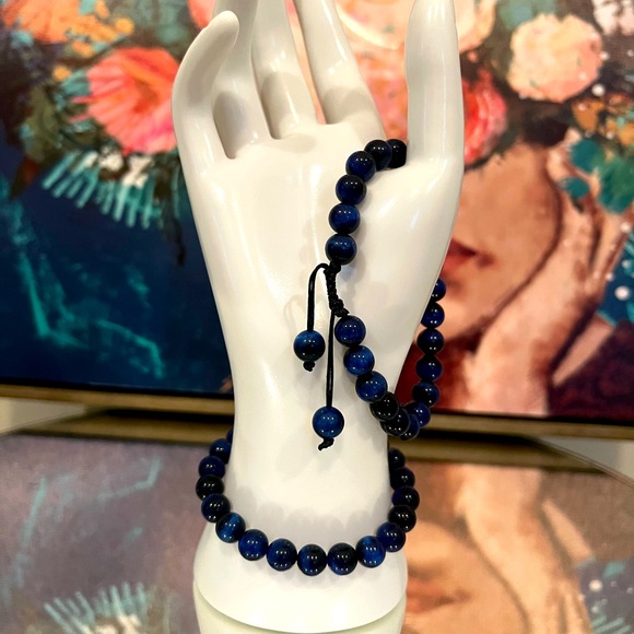 Handmade genuine gemstone bracelet. This Blue Tiger’s Eye bracelet is adjustable - Picture 6 of 10